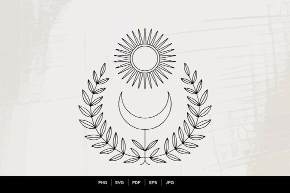 Download Sun and Crescent Moon Botanical Line Art - Botanical Collection