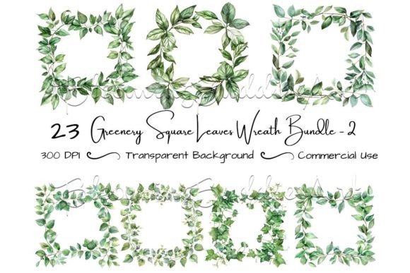 Download 23 Square Wreath Watercolor Greenery - Premium Bundle