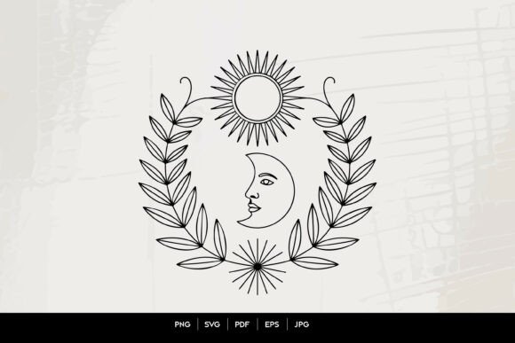 Download Celestial Sun Moon Face Botanical Line - Botanical Collection